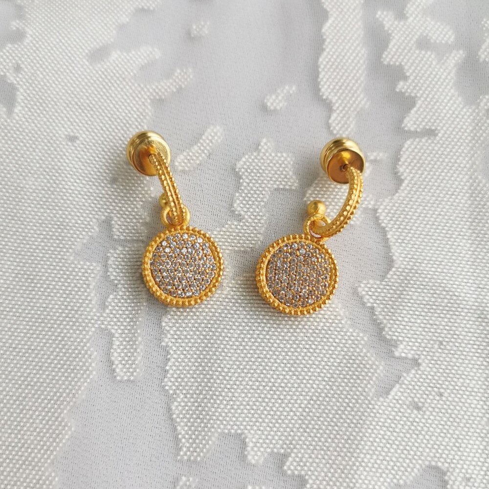 Julie Vos Fleur-de-Lis Gold Earrings Pavé Cubic Zirconia